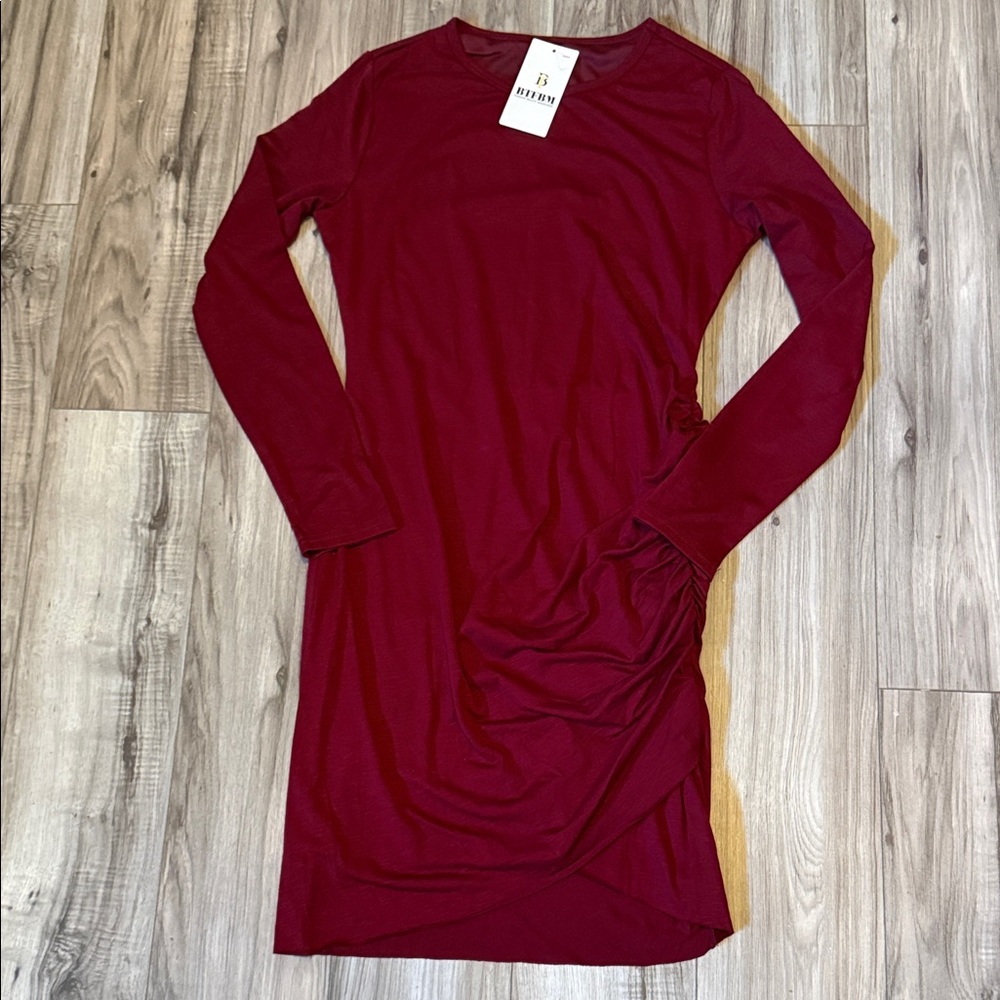 Elegant Long Sleeve Wine Dress
